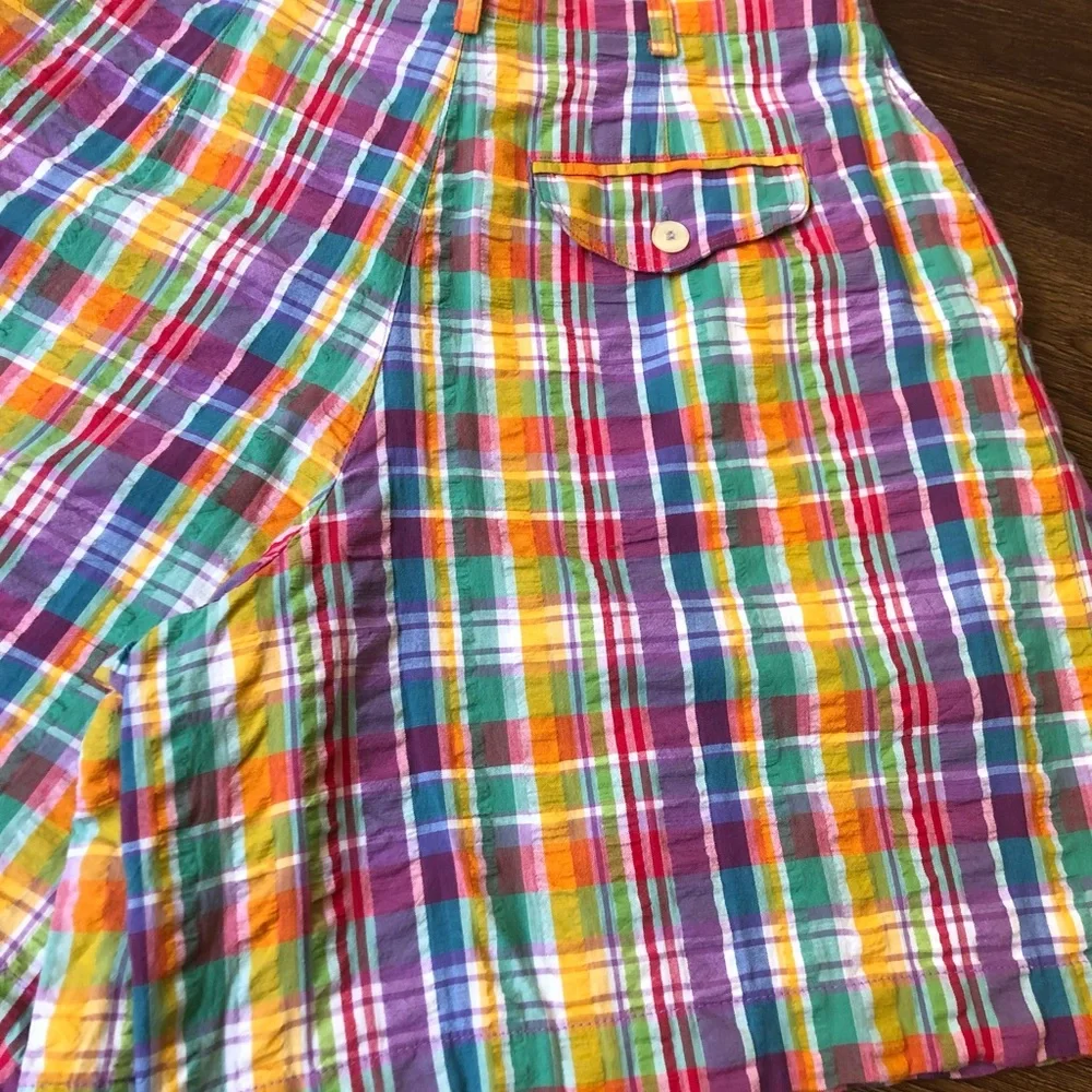 Vintage ‘80s/‘90s LizSport Madras Plaid High Waist Mom Shorts Colorful Small